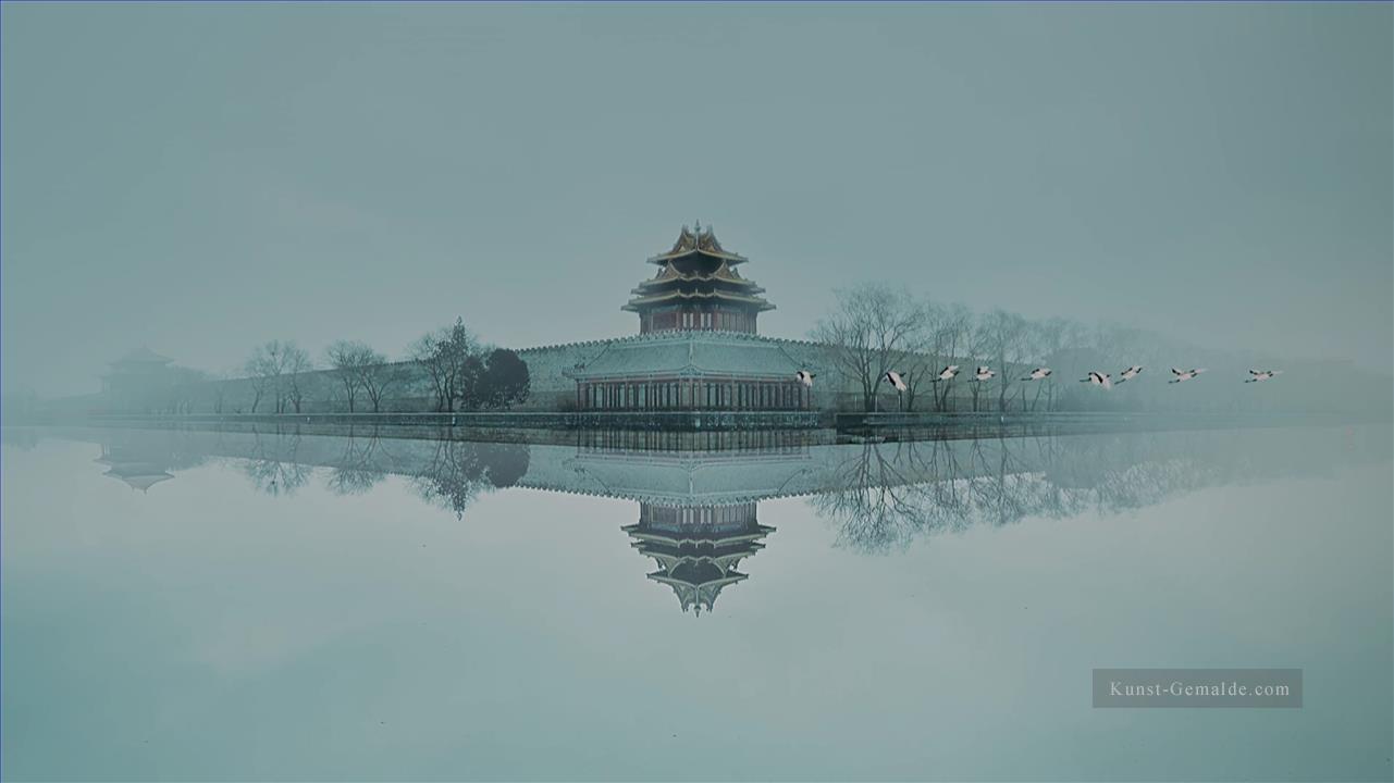 Chinese Story of Yanxi Palace with White Cranes Birds Scenery Ölgemälde